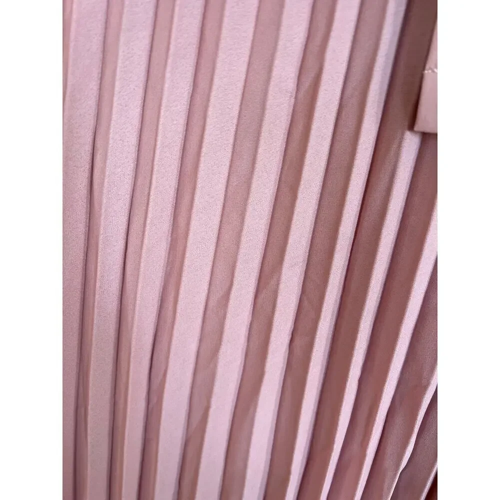 Patchwork Pink Asymmetrical Midi Skirt with Pleated Bottom, women's size L NWT - Picture 3 of 9